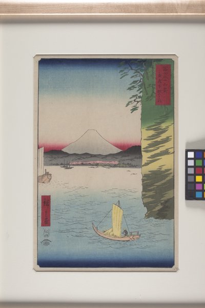 Cherry Blossoms At Honmoku, Musashi Province (Musashi Honmoku No Hana) (värillinen puupainatus) tekijältä Ando or Utagawa Hiroshige