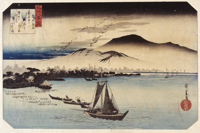 Descending Geese At Katada (värillinen puupalikkaprintti) tekijältä Ando or Utagawa Hiroshige