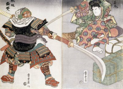 Miekkataistelun diptyykki, 1800-luku tekijältä Ando or Utagawa Hiroshige