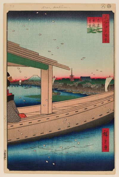Kaukaisempi näkymä Kinryuzan-temppeliin ja Azuma-sillalle (Azumabashi Kinryuzan Enbo) tekijältä Ando or Utagawa Hiroshige