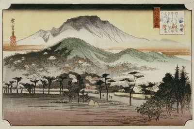 Iltakello Mii-temppelissä sarjasta "Kahdeksan näkymää Biwa-järvelle" tekijältä Ando or Utagawa Hiroshige
