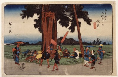 Fushimi, Station # 51 (värillinen puupainatus) tekijältä Ando or Utagawa Hiroshige