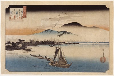 Hanhet Homing At Katata (värillinen puupalikkaprintti) tekijältä Ando or Utagawa Hiroshige