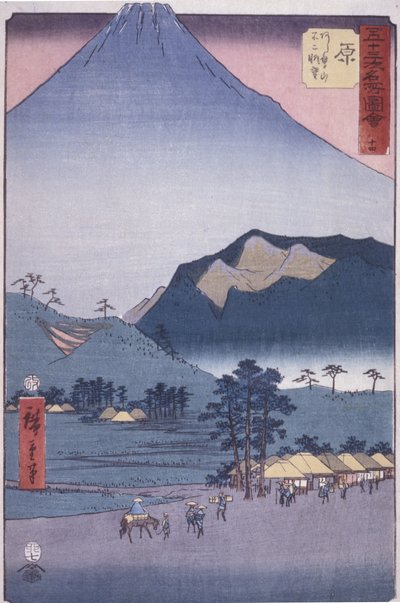 Hara: Näkymä Ashitakayamasta ja Fujista (värillinen puupainatus) tekijältä Ando or Utagawa Hiroshige