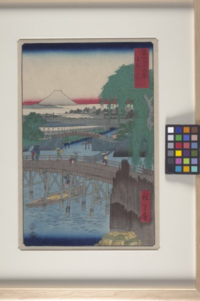 Ichikoku Bridge itäisessä pääkaupungissa (T?to: Ichikoku Bashi) (värillinen puupalikkaprintti) tekijältä Ando or Utagawa Hiroshige