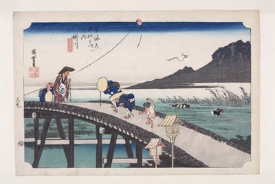 Kakegawa: Näkymä Akiba-vuorelle (Kakegawa, Akiba-san enb?) (värillinen puupainatus) tekijältä Ando or Utagawa Hiroshige