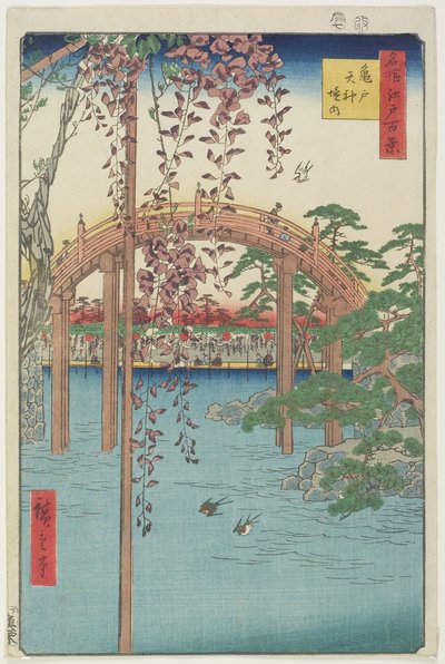 Kameido Tenjinin pyhäkkö, heinäkuu 1856 tekijältä Ando or Utagawa Hiroshige