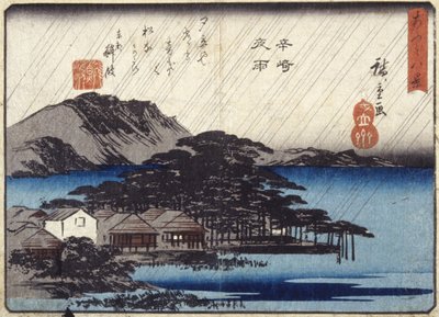 Night Rain At Karasaki (värillinen puupalikkaprintti) tekijältä Ando or Utagawa Hiroshige