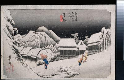 Night Snow, Kambara", sarjasta "The Fifty-Three Stations of the Tokaido" tekijältä Ando or Utagawa Hiroshige