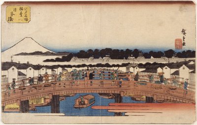 Nihonbashi (värillinen puupainatus) tekijältä Ando or Utagawa Hiroshige