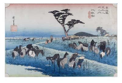 Nro 40 Chiryu - Hevosmessut alkukesällä, Edo-kausi, n.1833-34 (puupiirros paperille) tekijältä Ando or Utagawa Hiroshige