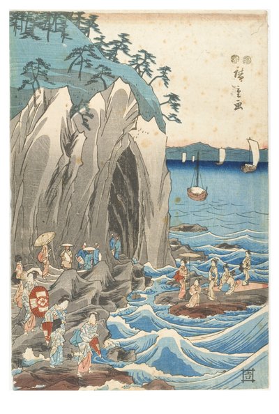 Pyhiinvaellus Benzaiten-patsaan näyttelyyn Iwayan pääpyhäkössä Enoshimassa Sagamin maakunnassa, n. 1847-1852 (puupainatus paperille) tekijältä Ando or Utagawa Hiroshige