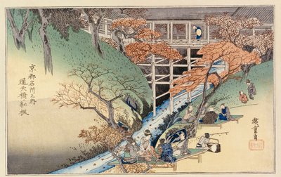 Red Maple Leaves at Tsuten Bridge, sarjasta "Kioton kuuluisat paikat" tekijältä Ando or Utagawa Hiroshige
