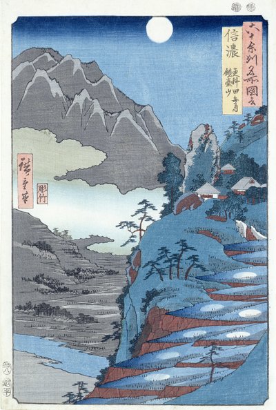 Heijastunut kuu, Sarashima (puukiviprintti) tekijältä Ando or Utagawa Hiroshige