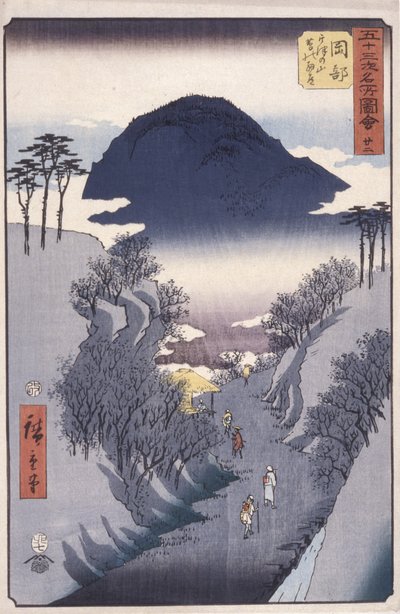 Station 22, Okabe (värillinen puupainatus) tekijältä Ando or Utagawa Hiroshige