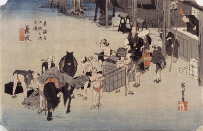 Station 23, Fujieda (värillinen puupainatus) tekijältä Ando or Utagawa Hiroshige