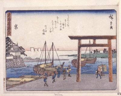 Station 42, Miya (värillinen puupainatus) tekijältä Ando or Utagawa Hiroshige