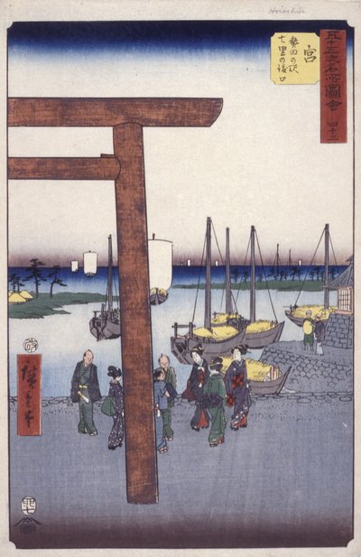 Station 42, Miya (värillinen puupainatus) tekijältä Ando or Utagawa Hiroshige