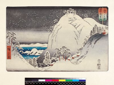 TH Riches 1913 Bizen Ukazan, sarjasta Vuori ja meri, verrattuna painijoihin, pub. 1800-luvulla (yoko-e - vaakakuvio, värillinen puupiirros). tekijältä Ando or Utagawa Hiroshige
