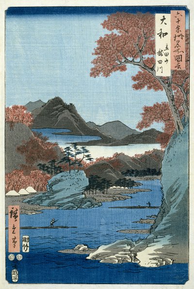 Tatsuta River, Yamato Province (woodblock print) tekijältä Ando or Utagawa Hiroshige