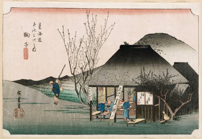 The Famous Teahouse at Mariko", sarjasta "The Fifty-Three Stations of the Tokaido", n. 1834 tekijältä Ando or Utagawa Hiroshige