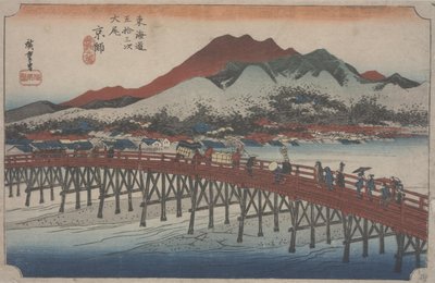 Suuri Sanjon silta, 1834 tekijältä Ando or Utagawa Hiroshige