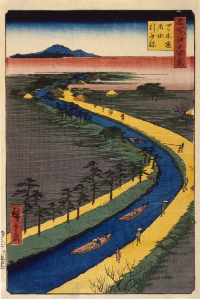 Hinausveneet Yotsugid?ri-kanavalla (värillinen puupainatus) tekijältä Ando or Utagawa Hiroshige