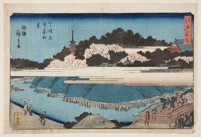 Näkymä Z?j?-ji-temppelin edestä Shibassa (Shiba Z?j?-ji mae no kei) (värillinen puupainatus) tekijältä Ando or Utagawa Hiroshige