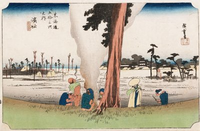 Winter View, Hamamatsu, sarjasta "The Fifty-Three Stations of The Tokaido", n. 1834 tekijältä Ando or Utagawa Hiroshige