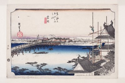 Yoshida: Tetoyokawari er B Ridge (Yoshida, Toyokawabashi) tekijältä Ando or Utagawa Hiroshige