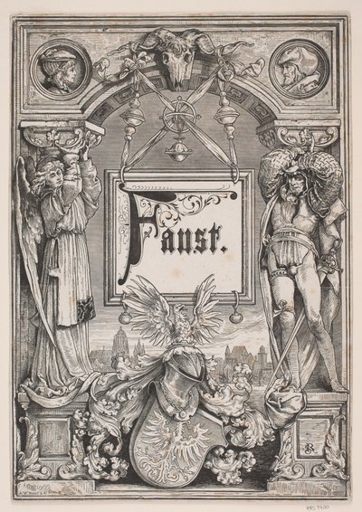 Nimisivu ja vinjetti "Faustin" painokselle, München 1884 tekijältä André Bork