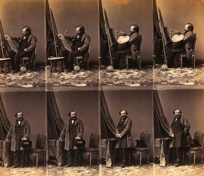 Taidemaalari Lepuallen muotokuva: kuuden leikkaamattoman cartes de visiten arkki (m/v kuva) tekijältä Andre Adolphe Eugene Disderi