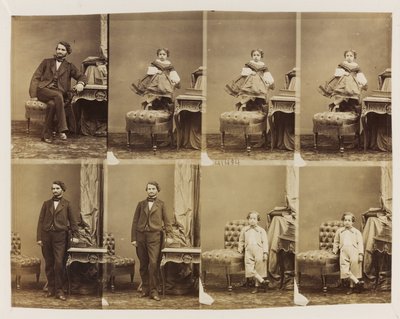 Muotokuvia istumassa 41494: Tohtori Magnan ja hänen poikansa ja tyttärensä, n. 1861 (albumiprintti (8 leikkaamatonta cartes de visitea)) tekijältä Andre Adolphe Eugene Disderi