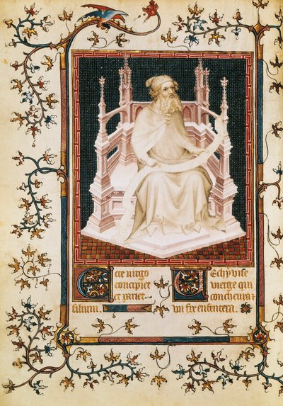 Profeetta Jesaja, miniatyyri Psalterista, Andre Beauneveu Berryn herttualle, käsikirjoitus, Ranska. tekijältä Andre Beauneveu