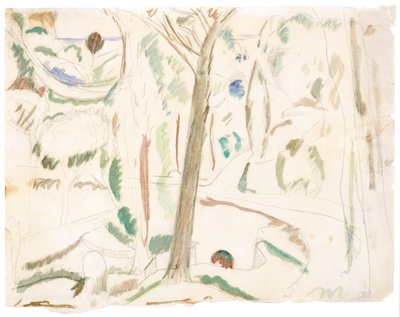 Nimetön (tutkimus The Turning Roadia varten), noin 1906 (grafiitti ja vesiväri paperille). tekijältä Andre Derain