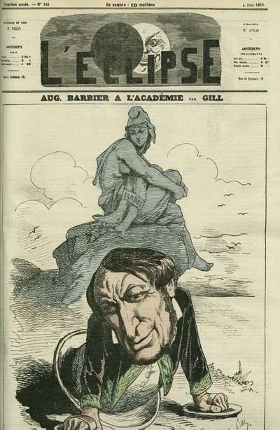 Auguste Barbier (1805-1882), ranskalainen runoilija, joka valittiin Ranskan akatemiaan vuonna 1869. Kansi teoksesta "" L