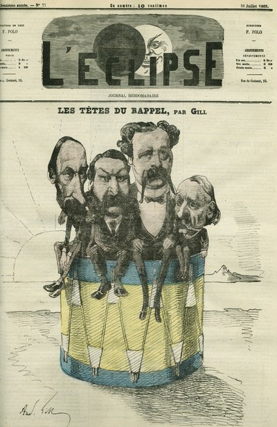 Auguste Vacquerie (1819-1895), Victor Hugo (1802-1885), Charles Hugo (1826-1871) ja Paul Meurice (1818-1905), ranskalaiset kirjailijat. Kansi "" L