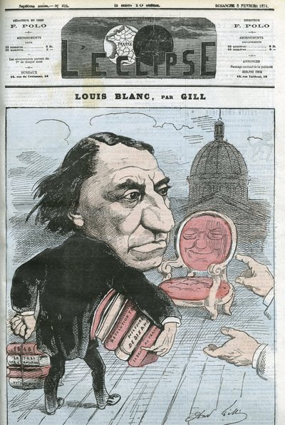 Sarjakuva Louis Blancista (1811-1882), ranskalainen poliitikko ja historioitsija. Kansi "" L