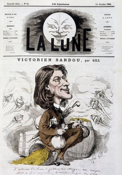 Gillin viktoriaanisen Sardoun sarjakuva - Kuun kansikuva 14.10.1866. tekijältä Andre Gill
