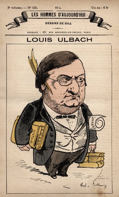 Sarjakuva Louis Ulbachista (1822-1889) elokuvasta The Men of Today c. Andre Gill (1840-85) 1779 - 1880 tekijältä Andre Gill