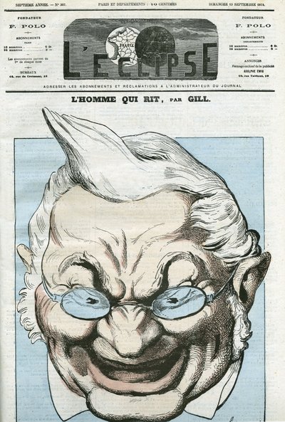 Sarjakuva "miehestä, joka nauraa", Adolphe Thiers (1797-1877), ranskalainen poliitikko. Kansi "" L