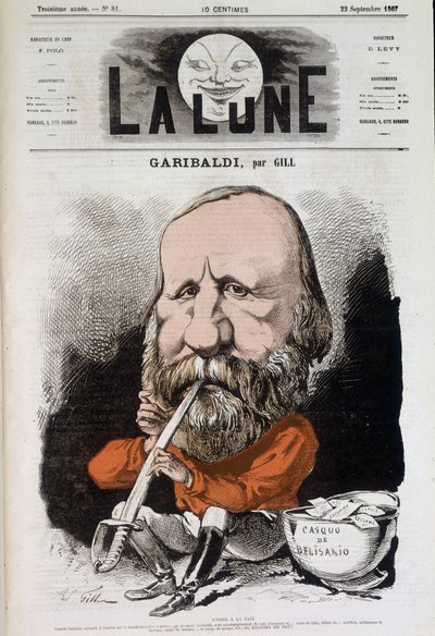 Giuseppe Garibaldi (1807-1882), hymni rauhalle - kirjoittanut Gill, elokuvassa "The Moon" 22.9.1867 tekijältä Andre Gill