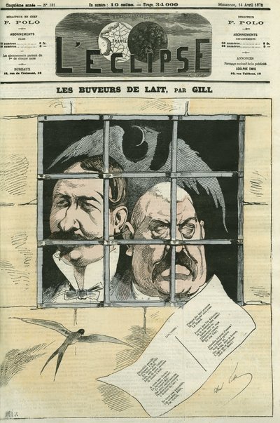 Hippolyte de Villemessant (1810-1879), Le Figaron perustaja ja Francis Magnard (1837-1894), toimittaja ja Villemessantin vanhempi yhteistyökumppani. Sanomalehti poistetaan Kommuunista ja julkaistaan uudelleen nimellä Thiers. Kansi "" L