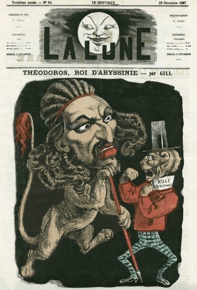 Kuva "" Theodoros, Abessinian kuningas"". Gillin sarjakuva elokuvassa "La Lune", 22. joulukuuta 1867. tekijältä Andre Gill