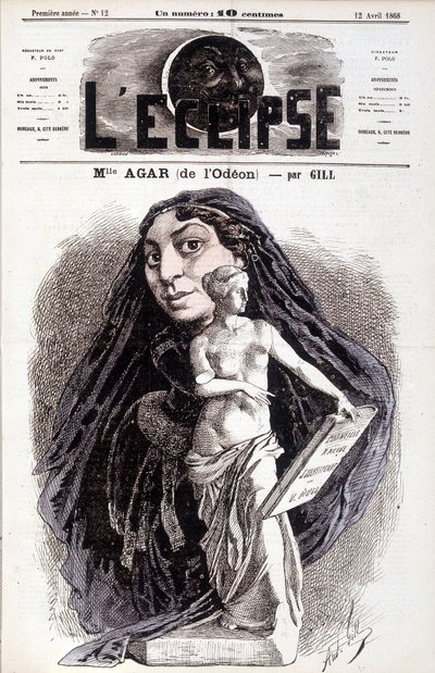 Mademoiselle Agar (Odéonista) Näyttelijä Ranskan Akatemiassa. Piirustus Gill in the Eclipse tekijältä Andre Gill