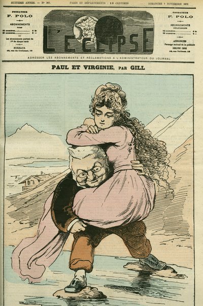 Muotokuva Adolphe Thiersista (1797-1877), ranskalainen historioitsija ja poliitikko, joka on edustettuna "Paul et Virginie":ssä (tasavalta). Kansi "" L
