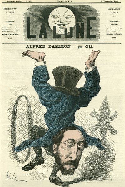 Alfred Darimonin (1819-1902), ranskalaisen poliitikon muotokuva. Gillin sarjakuva elokuvassa "La Lune", 28. joulukuuta tekijältä Andre Gill