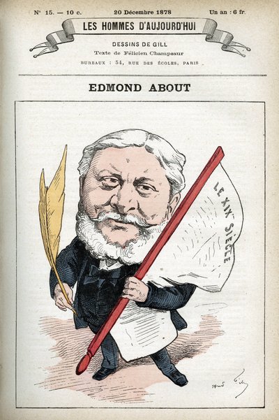Portrait of Edmond About (1828-1885), ranskalainen kirjailija, näytelmäkirjailija ja taidekriitikko. Sarjakuva Gill, Paris. tekijältä Andre Gill