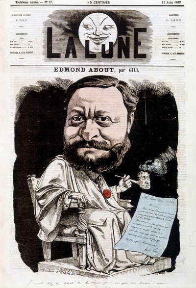 Portrait of Edmond About, ranskalainen kirjailija (1828-1885). La Lune, 25.08.1867. Gillin karikatyyri. tekijältä Andre Gill