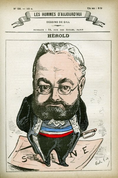 Ranskalaisen poliitikon Ferdinand Heroldin (1828-1882) muotokuva. Karikatyyri Gillistä, Pariisi. tekijältä Andre Gill